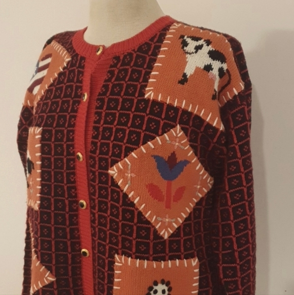VINTAGE 90s CORONMAE Knit Patchwork Jumper Size 12 approx - Picture 2 of 5